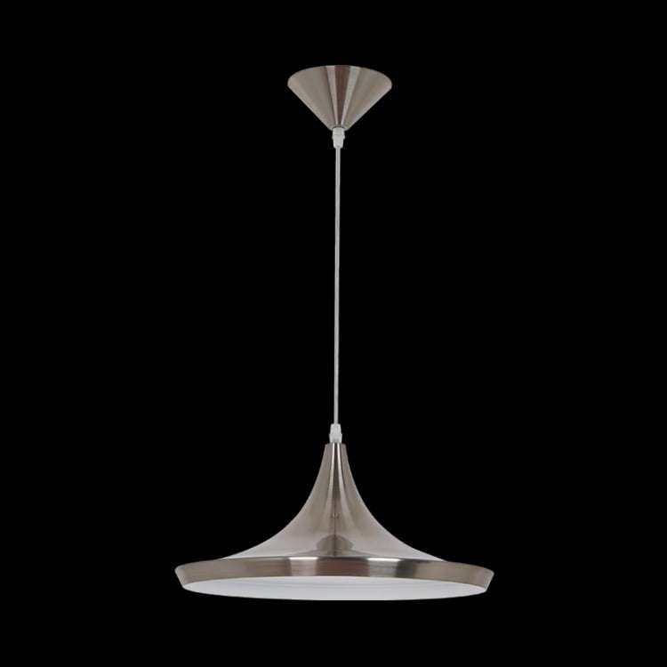 230v 40W E27 Conical Metal Pendant, Nickel Satin & White