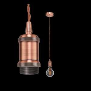 230v 40W E27 Twisted Fabric Cord Pendant, Copper