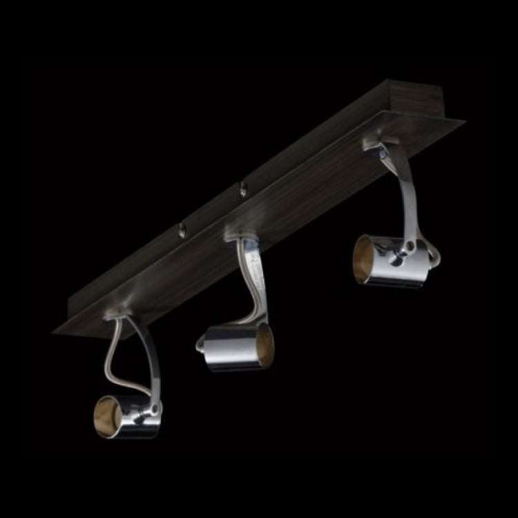 230v 50W GU10 Three Adjustable Chrome and Wood Finish Spot Light on Bar