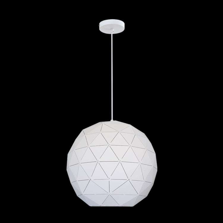 230v 40W E27 Large Laser Cut Metal Ball Pendant, Matt White