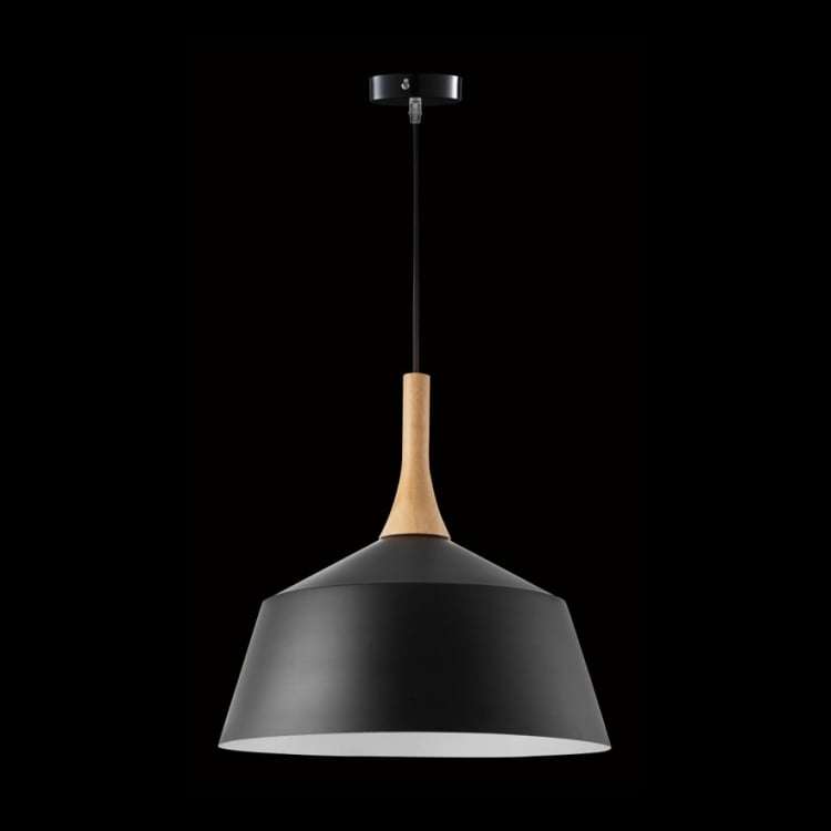 230v 40W E27 Medium Metal and Wood Pendant, Black