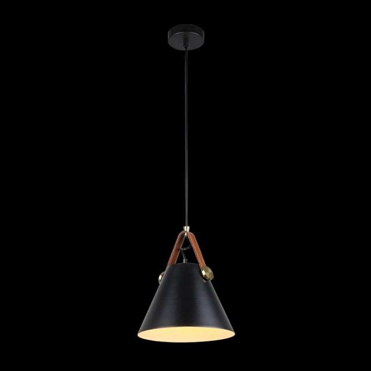 230v 40W E27 Small Leather & Iron Cone Metal Pendant, Black