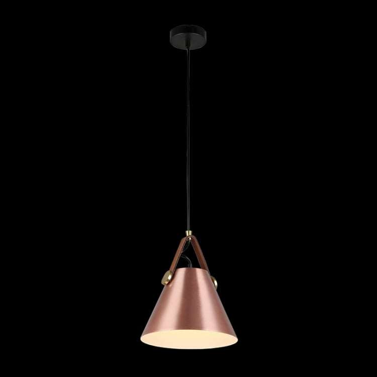 230v 40W E27 Leather & Iron Cone Metal Pendant, Copper